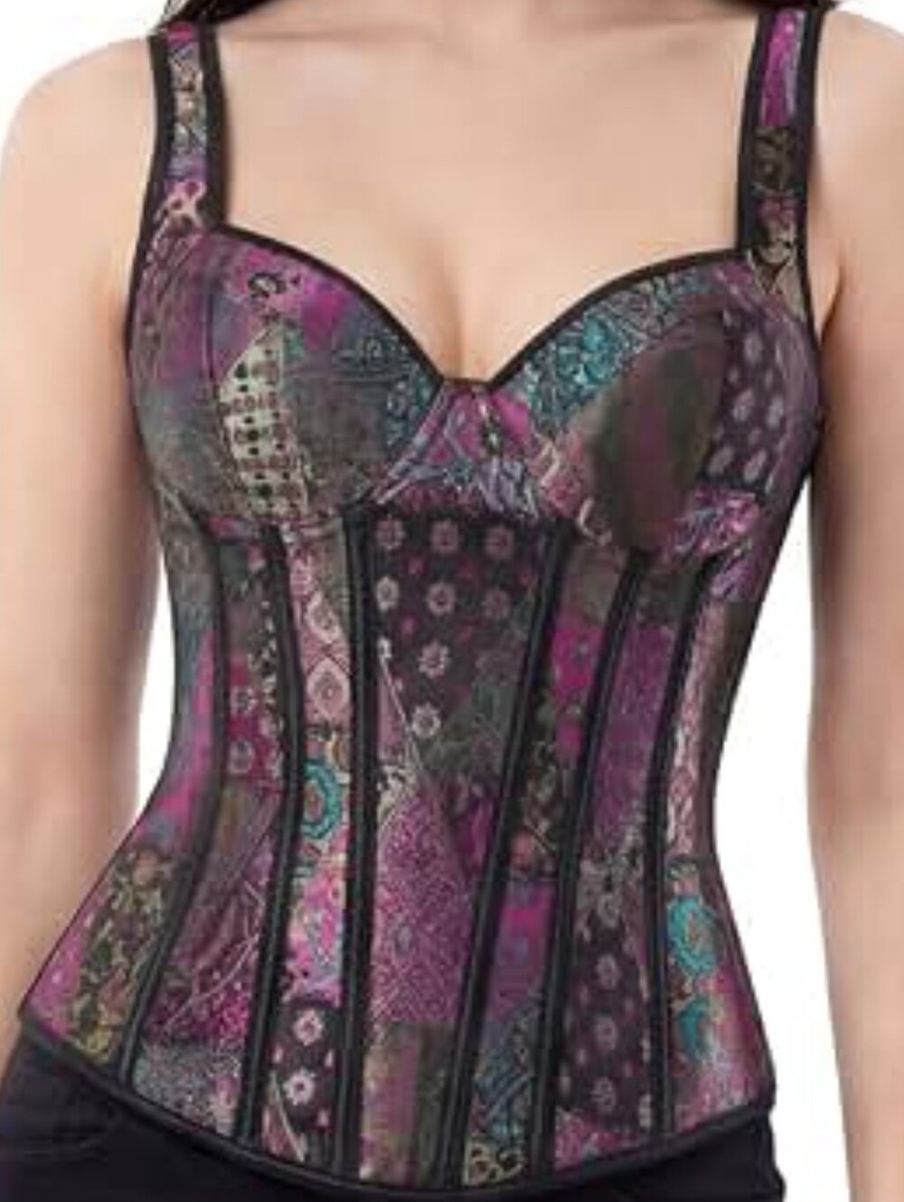 Womens Purple Patterned Corset Bustier Top